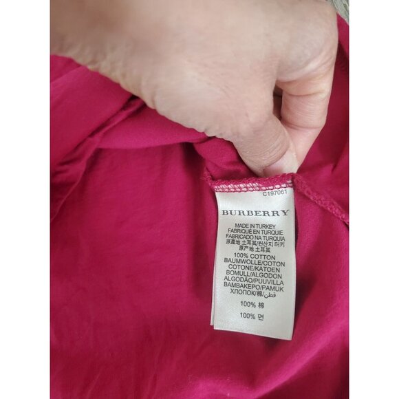 BURBERRY BRIT Dark Pink Cotton Jersey 3/4 Sleeve Plaid Cuff T-Shirt Sz S. Top - Picture 4 of 7